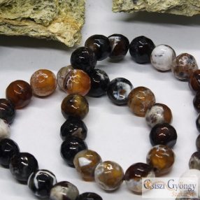   Tűzachát - 1 db - fazettált 8 mm ásvány golyó, furat: kb. 1 mm