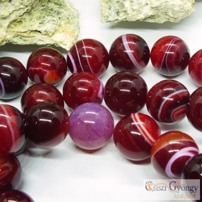 Striped Red - 1 pcs. - 16 mm Round Beads