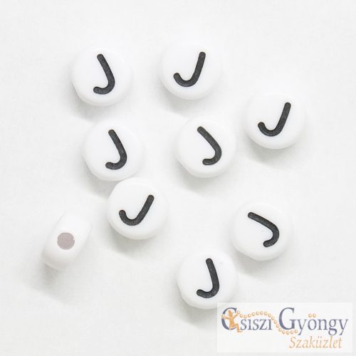 Letter Beads 'J', white, akryl, 7 mm - 1 pcs.