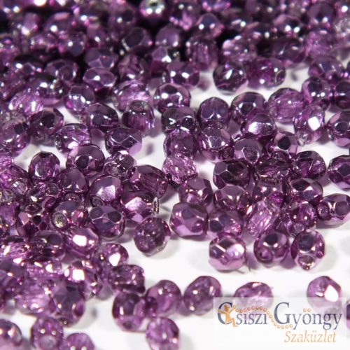 Crystal Amethyst Metallic - 50 db - 3 mm csiszolt gyöngy