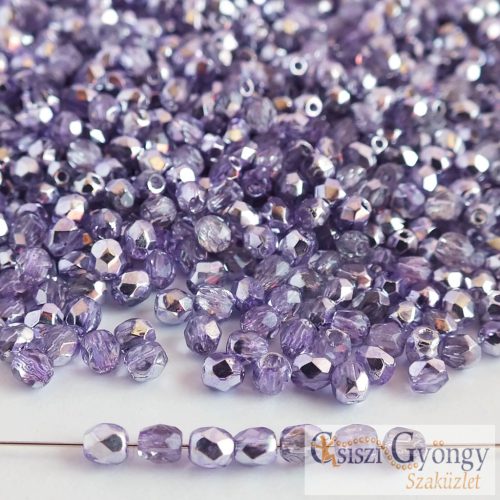 Coated Silver Violet - 50 pc. - 3 mm Fire-polish Beads (K2208CR)