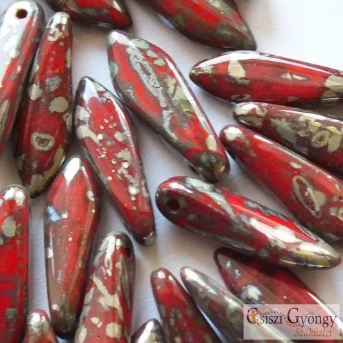 Opaque Red Picasso - 10 db - 5x16 mm szirom gyöngy