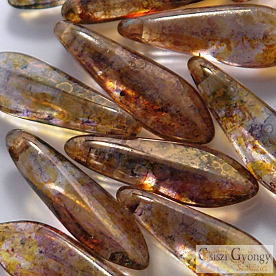 Luster Transparent Gold Smoky Topaz - 10 db - 5x16 mm szirom gyöngy (15695)