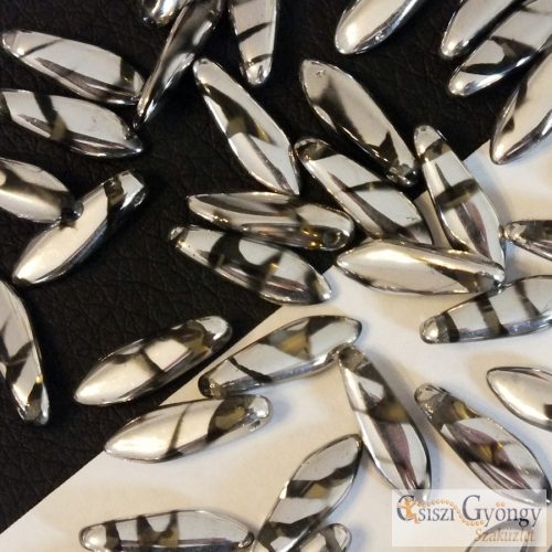 Black Diamond Silver Stripes - 10 db - szirom (dagger) gyöngy, 5x16mm