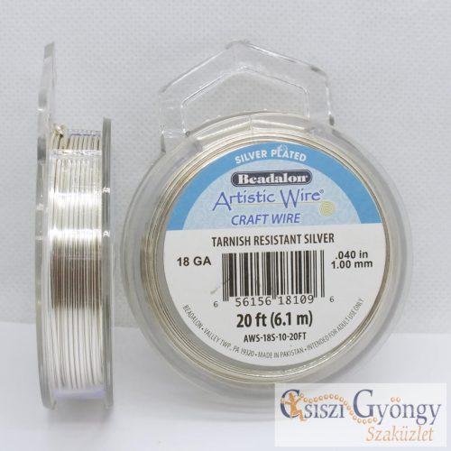 Artistic Wire, ezüstözött réz ékszerdrót, 18 GA, 1 mm, 6,1 méter
