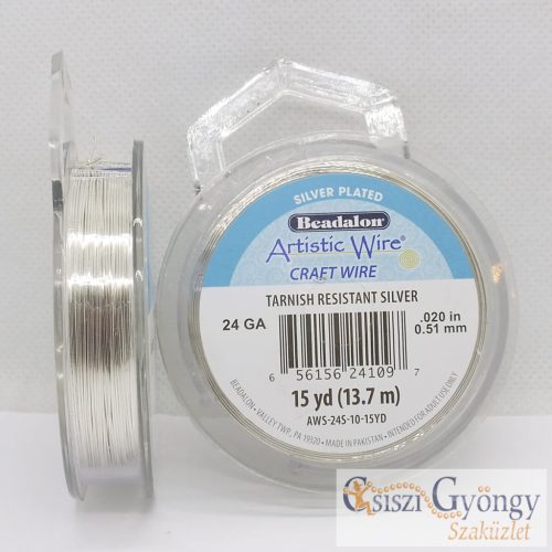 Artistic Wire, ezüstözött réz ékszerdrót, 24 GA, 0,51 mm, 13,7 méter
