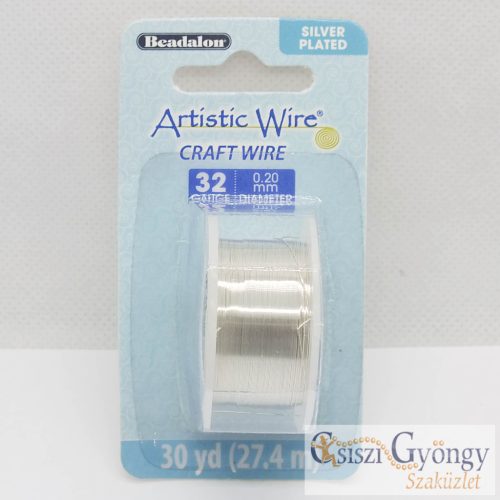 Artistic Wire ezüstözött réz ékszerdrót, 32 GA, 0,2 mm, 27,4 méter