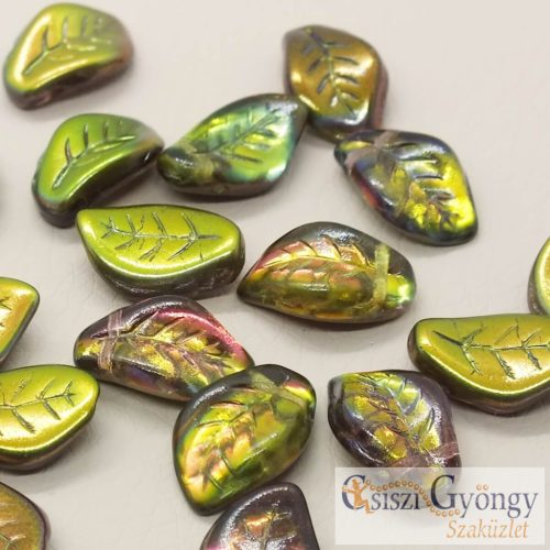 Levél gyöngy 9x14 mm, Magic Green - 1 db