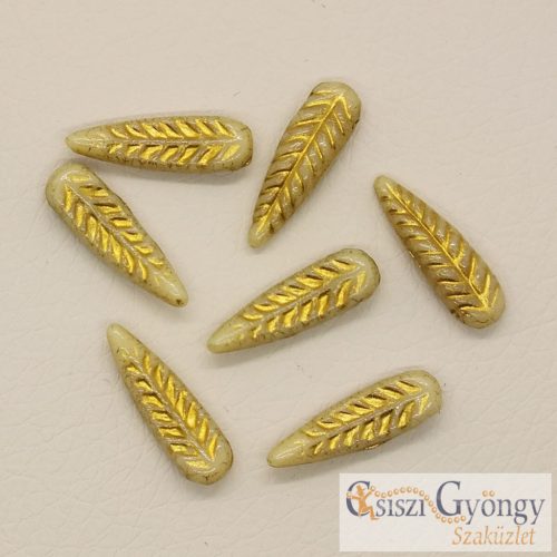 Madártoll gyöngy ivory/gold - 1 db - 5x17 mm