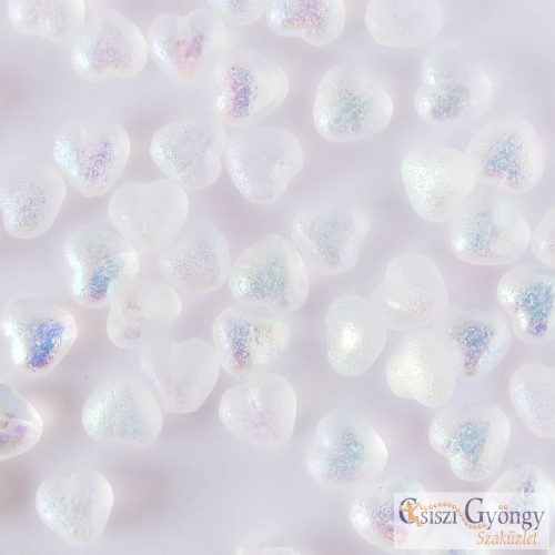 Hearts Etched Crystal AB - 10 pcs. - 6 mm