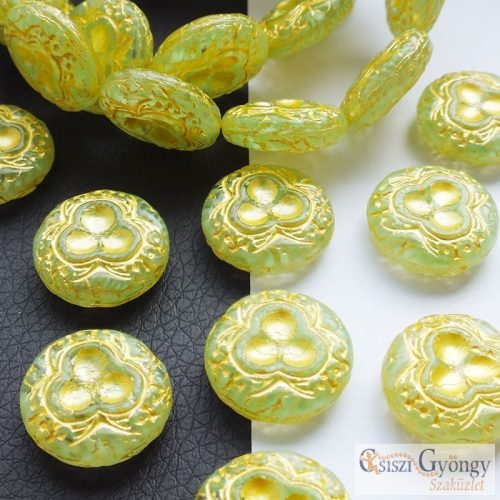 Lime/Gold Vintage Bead - 1 pcs. - Czech glass bead, size: 18 mm