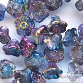   Magic Blue - 30 db - Flower Cup, virág alakú üveggyöngy, mérete: 7x5 mm (95100)