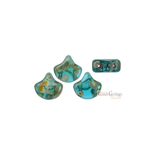 Aquamarine Picasso - 10 db - Ginkgo Leaf gyöngy 7.5x7.5mm (T60020)