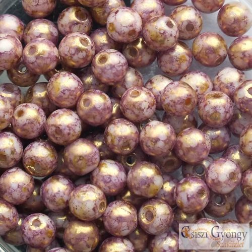 Luster White/Amethyst/Gold - 40 pcs. - 4 mm Czech Round Beads (15696)