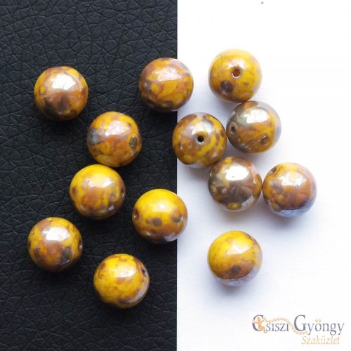 Yellow Picasso - 10 pcs. - 8 mm Czech Glass Round Beads