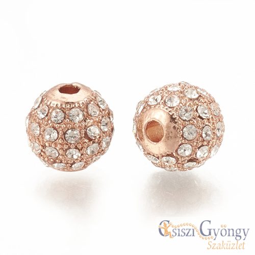 Rose Gold színű, cirkónia köves köztes golyó  - 1 db - 8 mm 