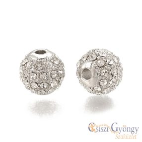 Platinum color Round beads, with Zirconia - 1 pcs. - 8 mm