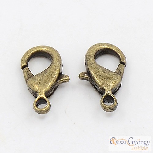 Brass Lobster Claw Clasps - 1 pc. - antique bronze color, ca.12 mm, (Cadmium, Nickel, Lead Free)