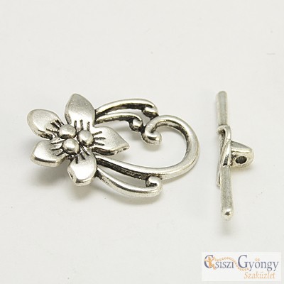 Flower Toggle Clasp - 1 pc. - silver color, about 29 mm