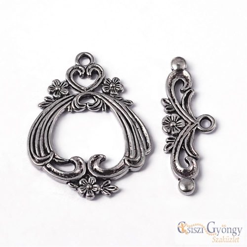 Tibetian Style Flower Toggle TBar Clasp - 1 pcs - antique silver, 38x29 mm