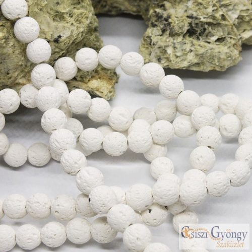 Lávakő, fehér, 8 mm ásványgyöngy
