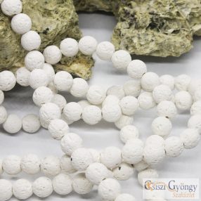   Lávakő, fehér, 8 mm, 1 szál (kb.47-48 db) ásványgyöngy