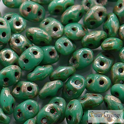 Turquoise Picasso Silver - 5 g - SuperDuo gyöngy 2,5x5 mm