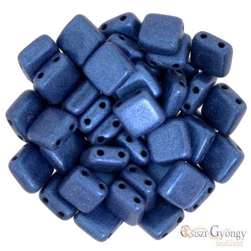 Metallic Suede Blue - 20 db - Tile gyöngy, mérete: 6x6 mm